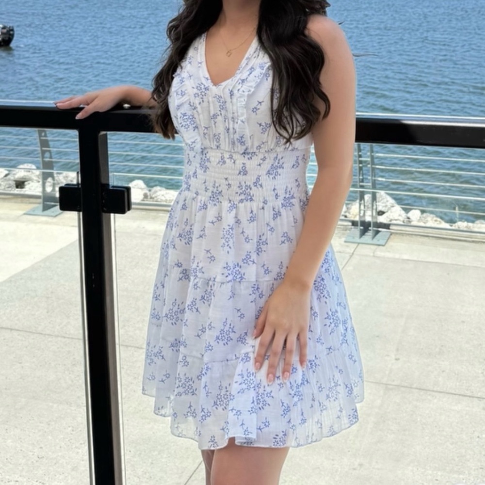 Floral White and Blue Summer Dress